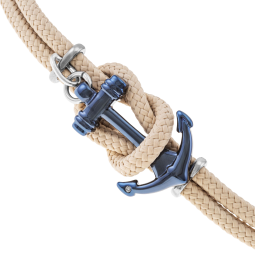 bracelet en acier et cordon beige, oxyde de zirconium