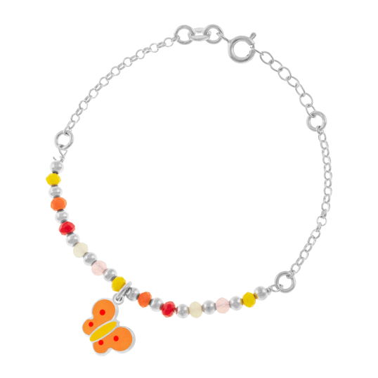 Bracelet en argent rhodié, laque et pierres synthétiques