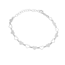 Bracelet en argent rhodié, coeurs