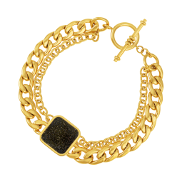 Bracelet en acier doré et laque noire pailletée
