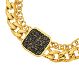 Bracelet en acier doré et laque noire pailletée