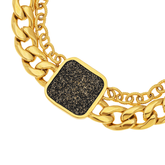 Bracelet en acier doré et laque noire pailletée Bracelet en acier doré et laque noire pailletée