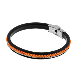 Bracelet en acier, caoutchouc et cordon orange