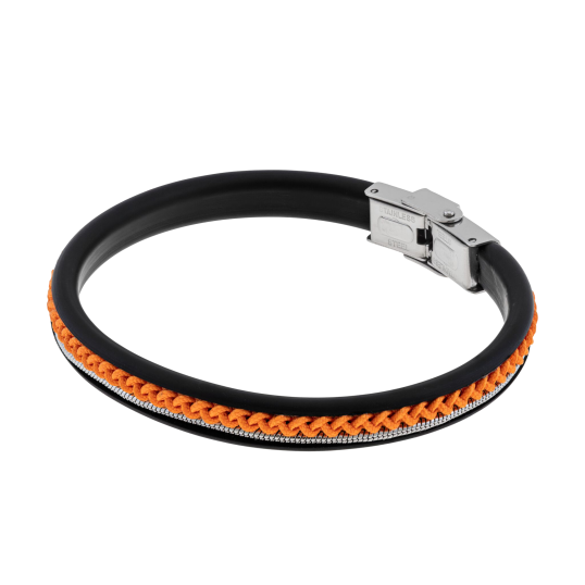 Bracelet en acier, caoutchouc et cordon orange