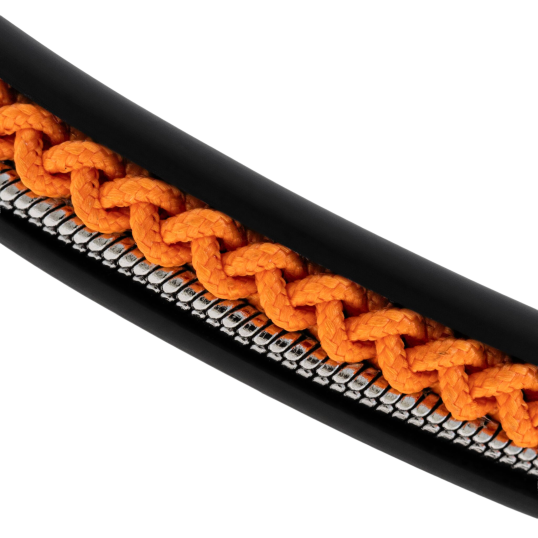 Bracelet en acier, caoutchouc et cordon orange