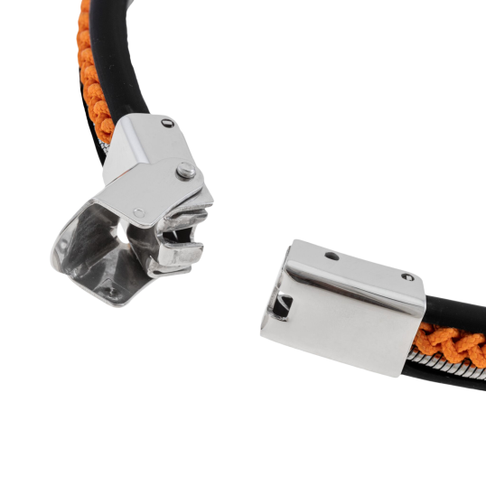 Bracelet en acier, caoutchouc et cordon orange
