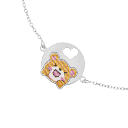 Bracelet en argent rhodié et laque, ourson 