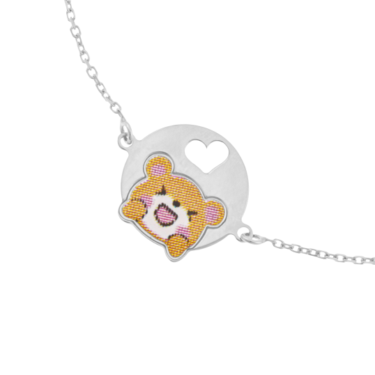 Bracelet en argent rhodié et laque, ourson 