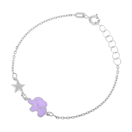 Bracelet en argent rhodié et laque éléphant