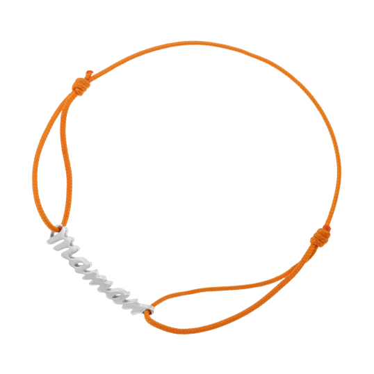Bracelet en argent rhodié et cordon orange, Maman