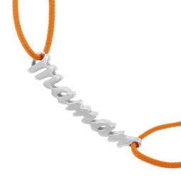 Bracelet en argent rhodié et cordon orange, Maman