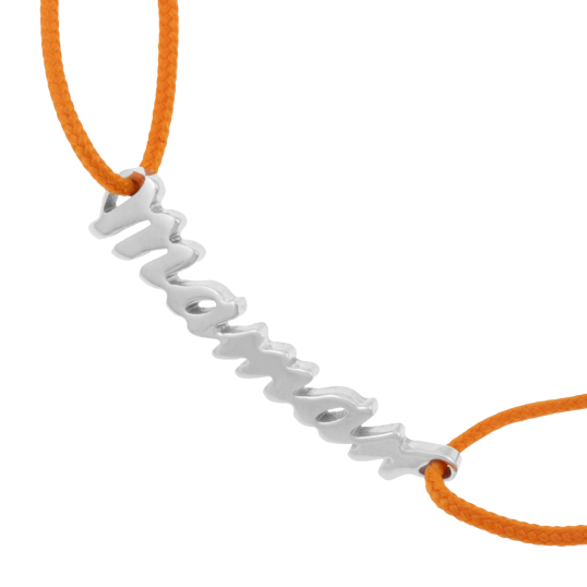 Bracelet en argent rhodié et cordon orange, Maman