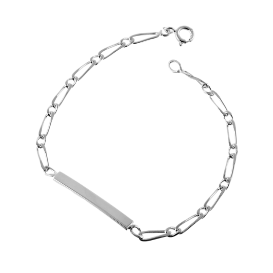 Identité en argent, plaque rectangle et maille cheval alternée 1-1