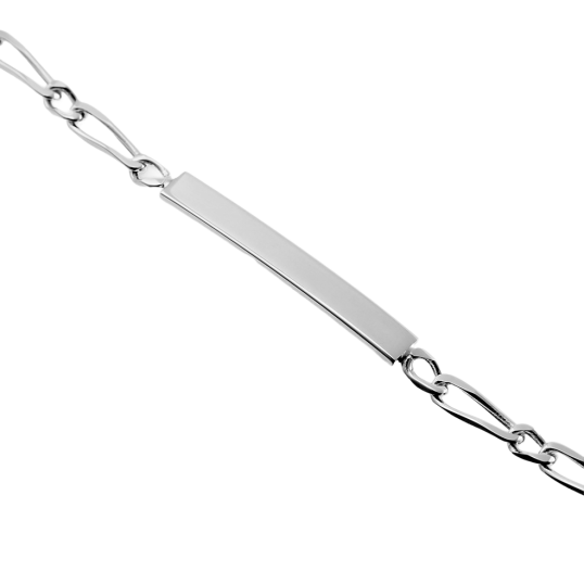 Identité en argent, plaque rectangle et maille cheval alternée 1-1