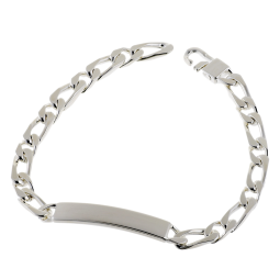 Identité en argent, plaque rectangle 7 mm et maille cheval alternée 1-1