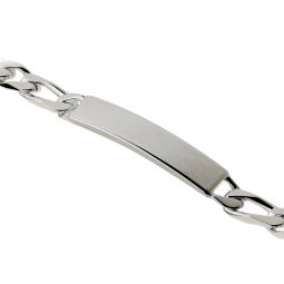 Identité en argent, plaque rectangle 7 mm et maille cheval alternée 1-1