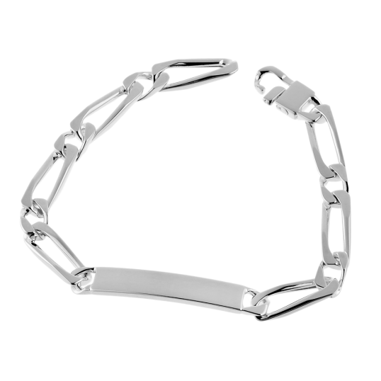 Identité en argent, plaque rectangle 7 mm et maille cheval alternée 1-1