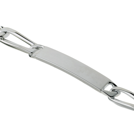 Identité en argent, plaque rectangle 7 mm et maille cheval alternée 1-1