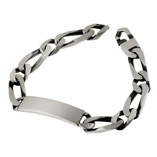 Identité en argent noirci, plaque rectangle 9,5 mm et maille cheval alternée 1-1