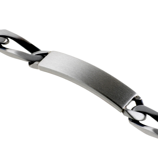 Identité en argent noirci, plaque rectangle 9,5 mm et maille cheval alternée 1-1