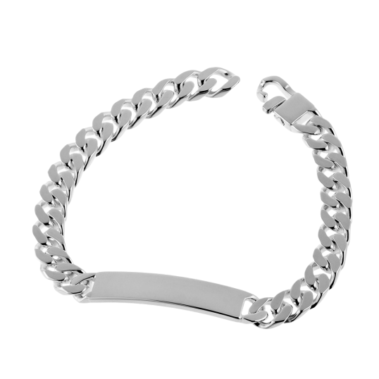 Identité en argent , plaque rectangle 8 mm et maille gourmette Identité en argent , plaque rectangle 8 mm et maille gourmette