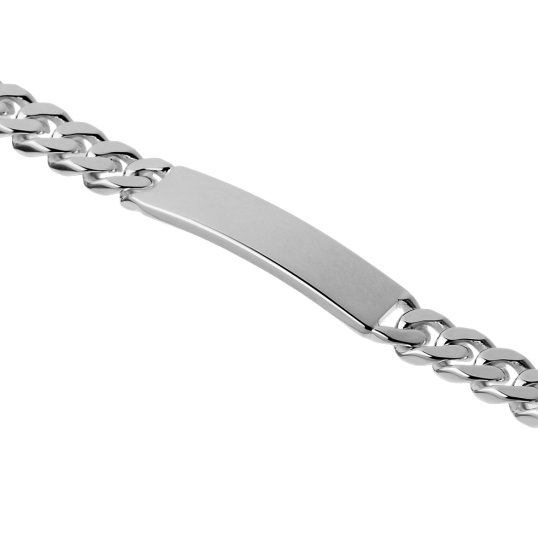 Identité en argent , plaque rectangle 8 mm et maille gourmette Identité en argent , plaque rectangle 8 mm et maille gourmette