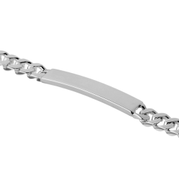 Identité en argent, plaque rectangle 6,4 mm et maille gourmette