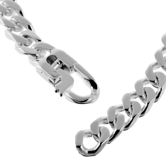 Identité en argent, plaque rectangle 6,4 mm et maille gourmette