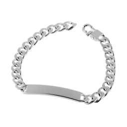 Identité en argent, plaque rectangle 7 mm et maille gourmette
