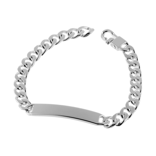 Identité en argent, plaque rectangle 7 mm et maille gourmette