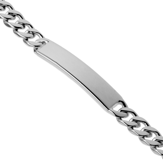Identité en argent, plaque rectangle 7 mm et maille gourmette