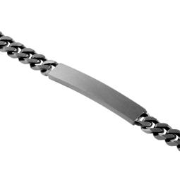 Identité en argent vieilli, plaque rectangle 6.4 mm,  maille gourmette
