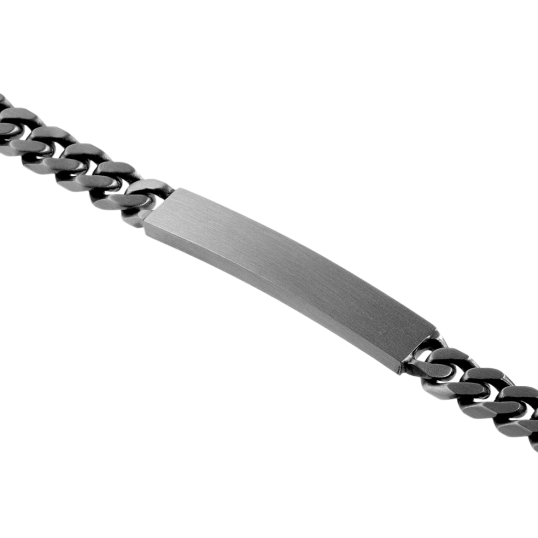 Identité en argent vieilli, plaque rectangle 6.4 mm,  maille gourmette Identité en argent vieilli, plaque rectangle 6.4 mm,  maille gourmette