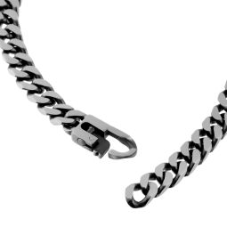 Identité en argent vieilli, plaque rectangle 6.4 mm,  maille gourmette