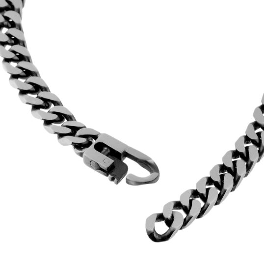 Identité en argent vieilli, plaque rectangle 6.4 mm,  maille gourmette Identité en argent vieilli, plaque rectangle 6.4 mm,  maille gourmette