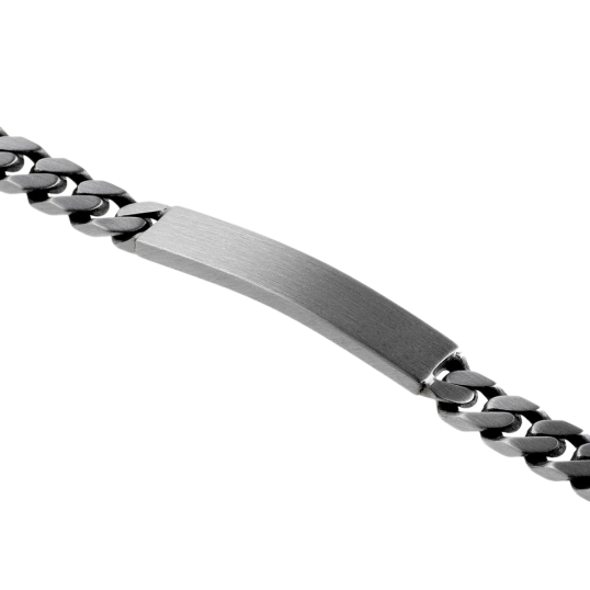 Identité en argent vieilli, plaque rectangle 7 mm et maille gourmette Identité en argent vieilli, plaque rectangle 7 mm et maille gourmette