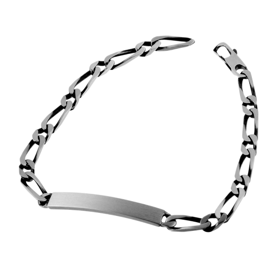 Identité en argent vieilli, plaque rectangle 5 mm et maille cheval alternée 1-1