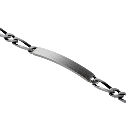 Identité en argent vieilli, plaque rectangle 5 mm et maille cheval alternée 1-1