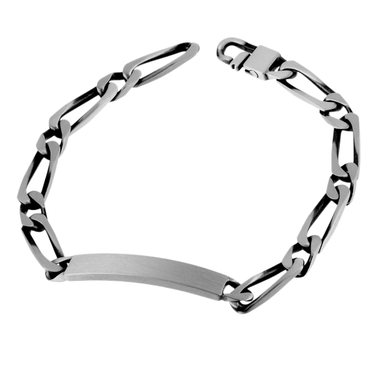 Identité en argent vieilli, plaque rectangle 6,3 mm et maille cheval alternée 1-1 Identité en argent vieilli, plaque rectangle 6,3 mm et maille cheval alternée 1-1