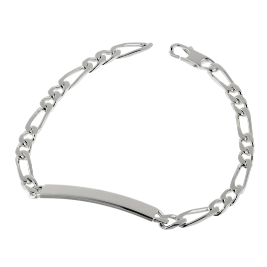 Identité en argent, plaque rectangle 5 mm et maille cheval alternée 1-2
