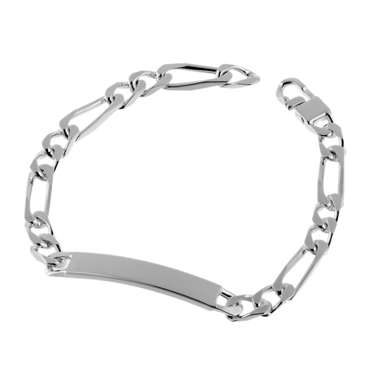 Identité en argent, plaque rectangle 6,5 mm et maille cheval alternée 1-2