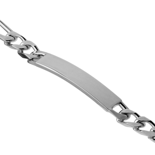 Identité en argent, plaque rectangle 6,5 mm et maille cheval alternée 1-2