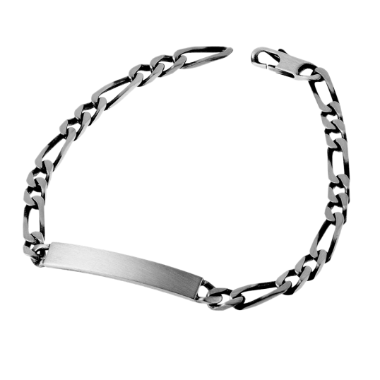 Identité en argent vieilli, plaque rectangle 5 mm et maille cheval alternée 1-2