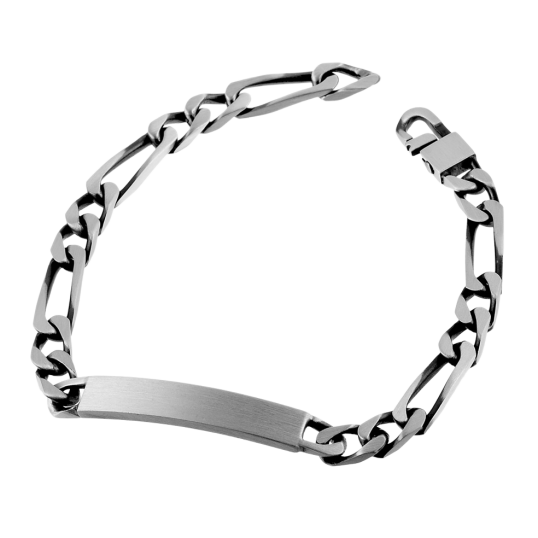 Identité en argent vieilli, plaque rectangle 6,5 mm et maille cheval alternée 1-2 Identité en argent vieilli, plaque rectangle 6,5 mm et maille cheval alternée 1-2