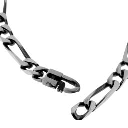 Identité en argent vieilli, plaque rectangle 6,5 mm et maille cheval alternée 1-2