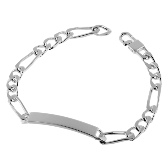 Identité en argent, plaque rectangle 6 mm et maille cheval alternée 1-3