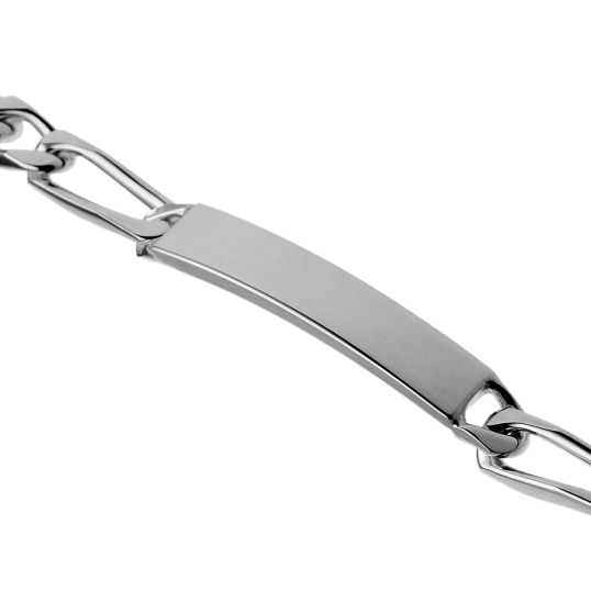 Identité en argent, plaque rectangle 6 mm et maille cheval alternée 1-3