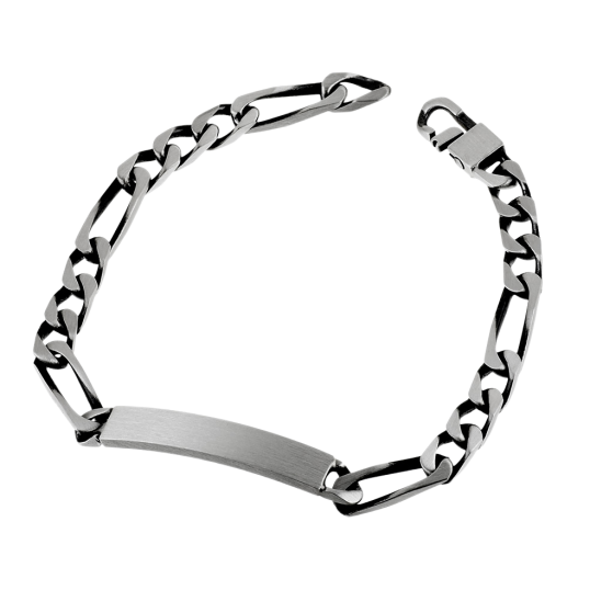 Identité en argent vielli, plaque rectangle 6 mm et maille cheval alternée 1-3