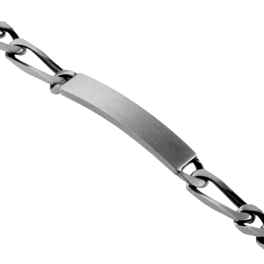 Identité en argent vielli, plaque rectangle 6 mm et maille cheval alternée 1-3