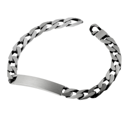 Identité en argent vielli, plaque rectangle 7 mm et maille cheval resserrée